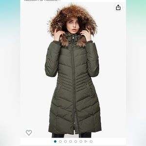 Escalier Women's Down Jacket Winter Long Parka Coat with Raccoon Fur Hooded